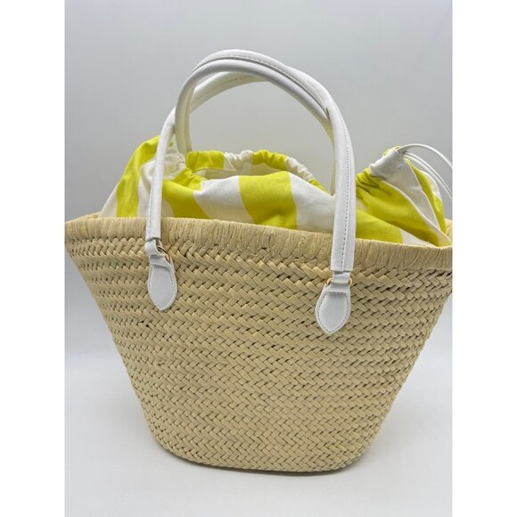 Macy's On 34th Isabellaa straw drawstring large beach tote -Yellow /Lime/Natural - Picture 4 of 7